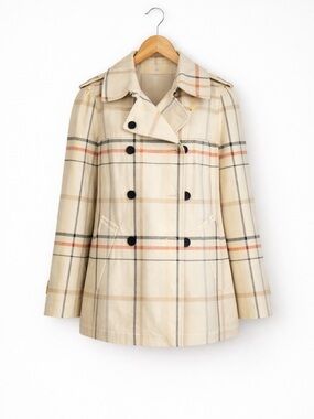 Coach Plaid Trench Coat Jacket Tan Check Belted Style (No Belt) Size M